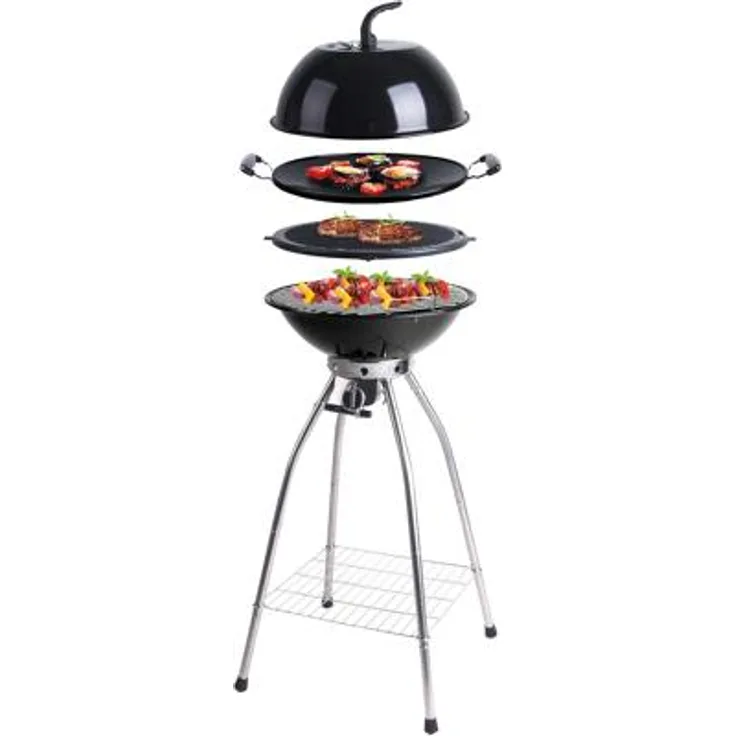Camp4 Woki Gasgrill klein, Piezozündung, Grillfläche 34 x 28 cm, mit Thermometer, mit Transporttasche