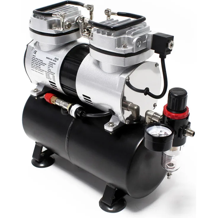 Wiltec - Airbrush Kompressor AS196 mit Lufttank 2 Zylinder Kolben 6 bar Abschaltautomatik
