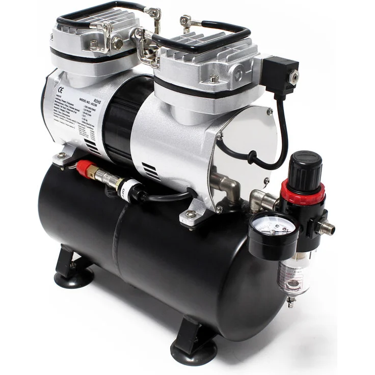 Wiltec - Airbrush Kompressor AS196 mit Lufttank 2 Zylinder Kolben 6 bar Abschaltautomatik – Bild 1