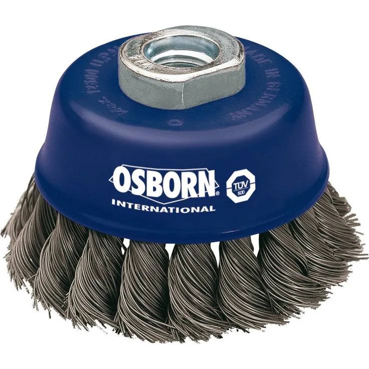 Osborn 2608151 AR0002608151 Winkelschleifer 115 mm, Topfbürste D65 mm Gewinde M14x2,0 gezopfter Stahldraht 0,50 mm geprüft, blau, Durchmesser 65 mm