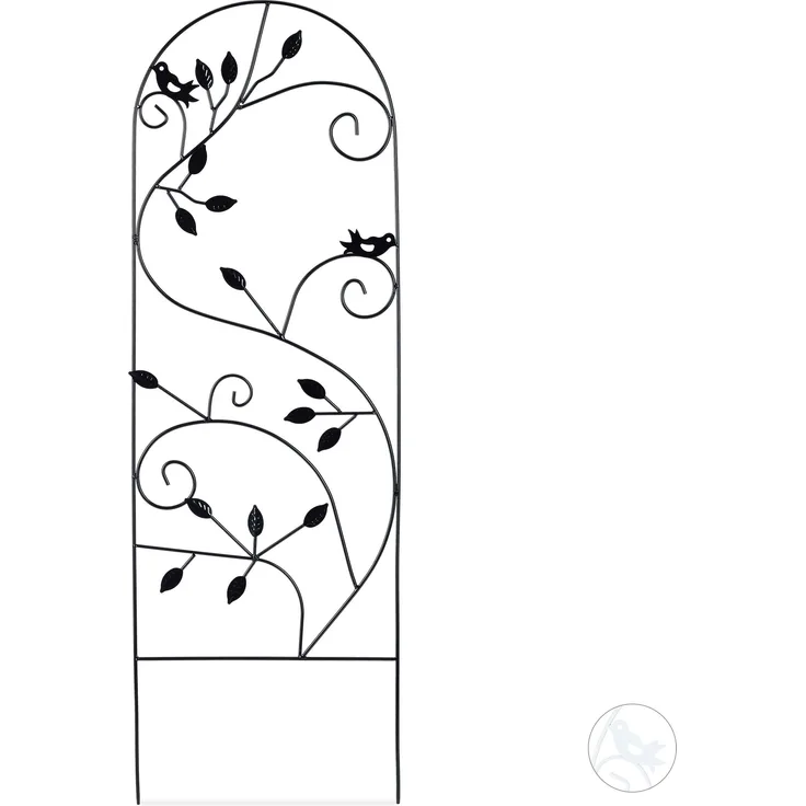 Relaxdays Rankgitter Vogel, Metall, Rankhilfe Garten Deko, Kletterhilfe für Pflanzen, 120 x 40 cm, Rankenmuster, schwarz