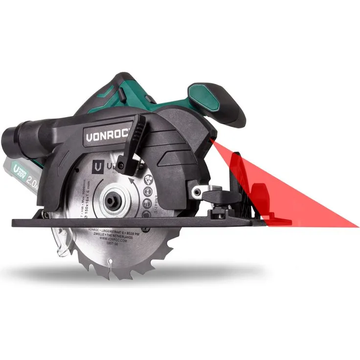 Akku-Kreissäge 150mm VPower 20V (ohne Akku) - Sägeblatt, Parallelführung und Aufbewahrungstasche inklusive