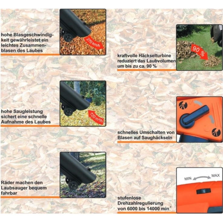 Atika LSH2600 Laubsauger - Laubbläser 2600 Watt 45 Liter Häckselfunktion mit Fangsack – Bild 4