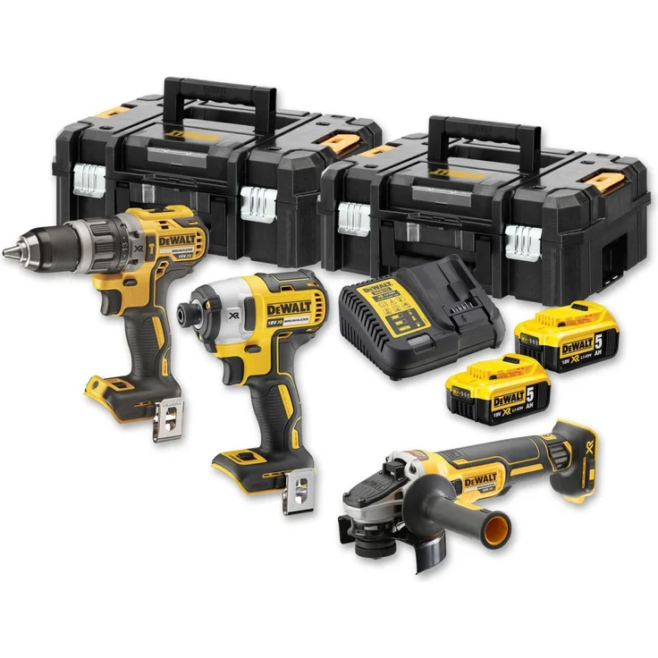 DeWALT 18V Akku-Kombipack DCK384P2T-QW Schlagbohrschrauber DCD796, Schlagschrauber DCF887, Winkelschleifer DCG405