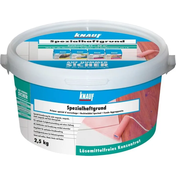 Knauf 47852 Spezialhaftgrund Spezial-Haftgrund, lösemittelfreie Grundierung, reguliert die Saugfähigkeit Haft-Grund, Primer auch für Holzuntergründe geeignet, Untergrund-Vorbereitung, Orange, 2,5 kg
