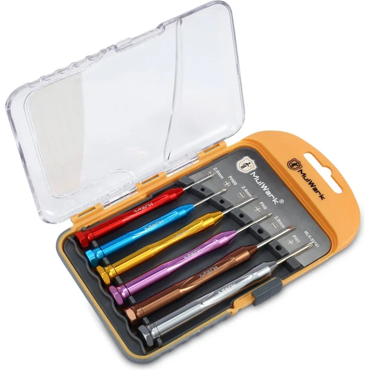 MulWark Präzisions-Reparatur-Werkzeug-Set, Flachkopf und Kreuzschlitzkopf, Mini-Schraubendreher-Set & Brille, winzige Schrauben, Mutter-Unterlegscheibe, Sortiment mit Pinzette und Mikro-Schraubendreher, MLK-53741