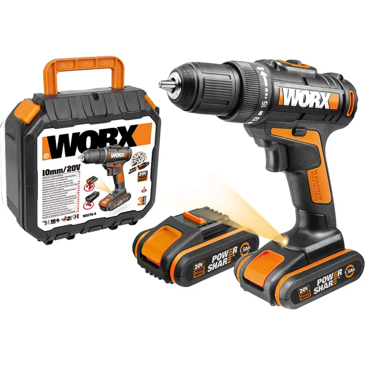 Worx 20V Akku Bohrschrauber WX101.1, Schwarz