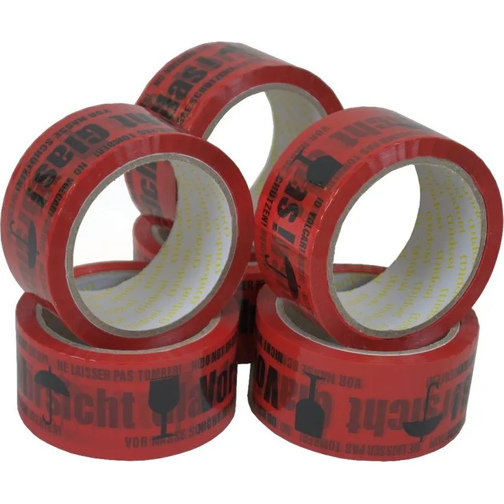 MIDORI 6 Rollen Packband Klebeband Vorsicht Glas Rot Paketband 48 mm x 66 m