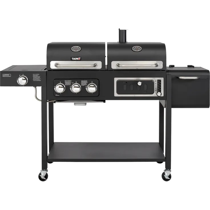 TAINO HERO DUO Gasgrill Holzkohlegrill Smoker Grillwagen BBQ Grill schwarz, 118 x 164 x 60 cm
