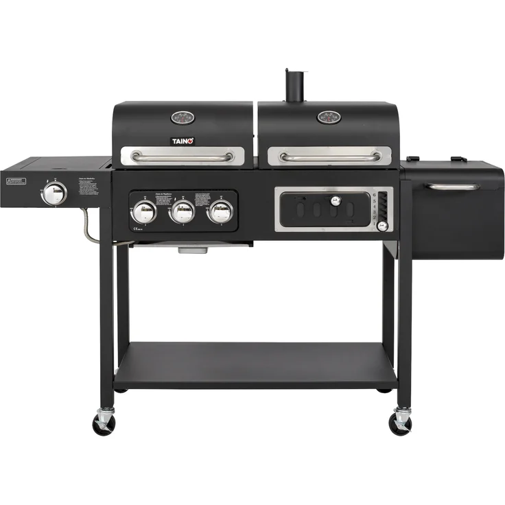 TAINO HERO DUO Gasgrill Holzkohlegrill Smoker Grillwagen BBQ Grill schwarz, 118 x 164 x 60 cm – Bild 1
