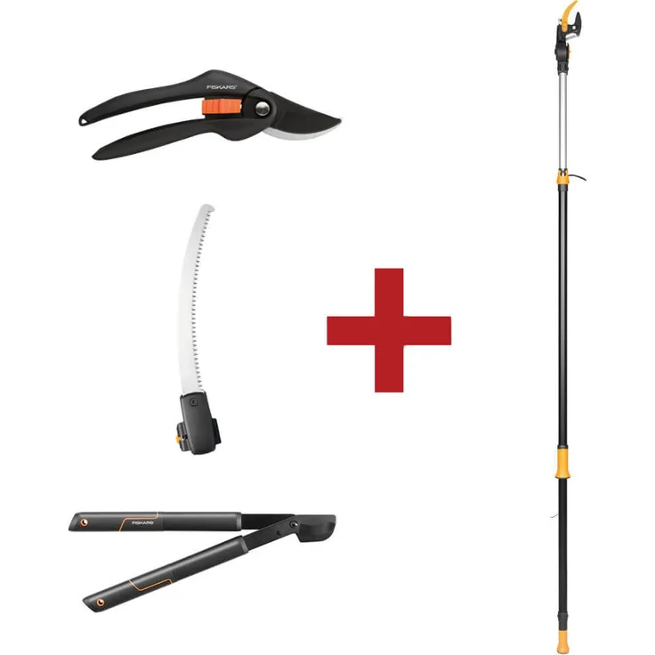 Fiskars Set Schneidgiraffe UPX86 plus Baumsäge plus L28 und P26 Scheren