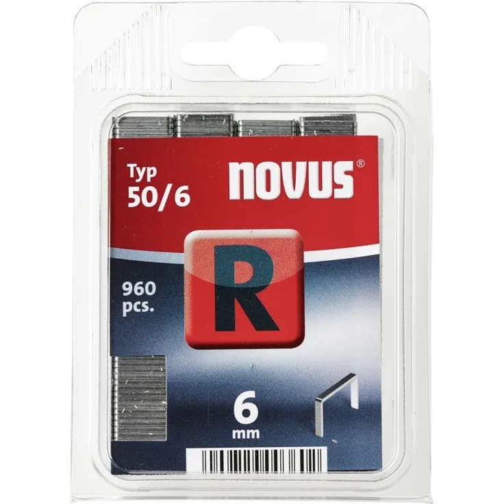Novus Flachdrahtklammern 6 mm, 960 Tacker-Klammern vom Typ 50-6, zur Befestigung von Folien, Etiketten, Papier und Pappe