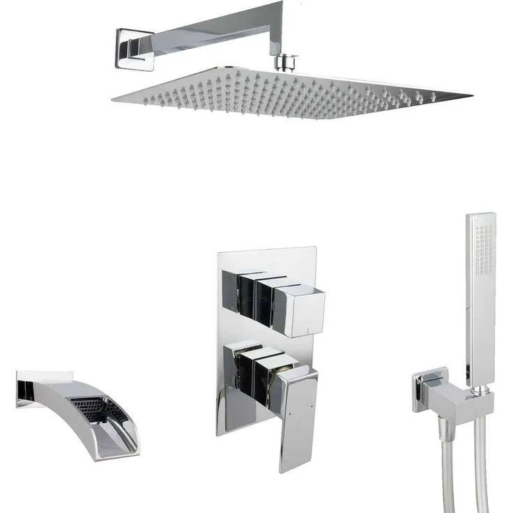 Paulgurkes - Regendusche für Badewannen 30cm 3 Wege Duschset eckig