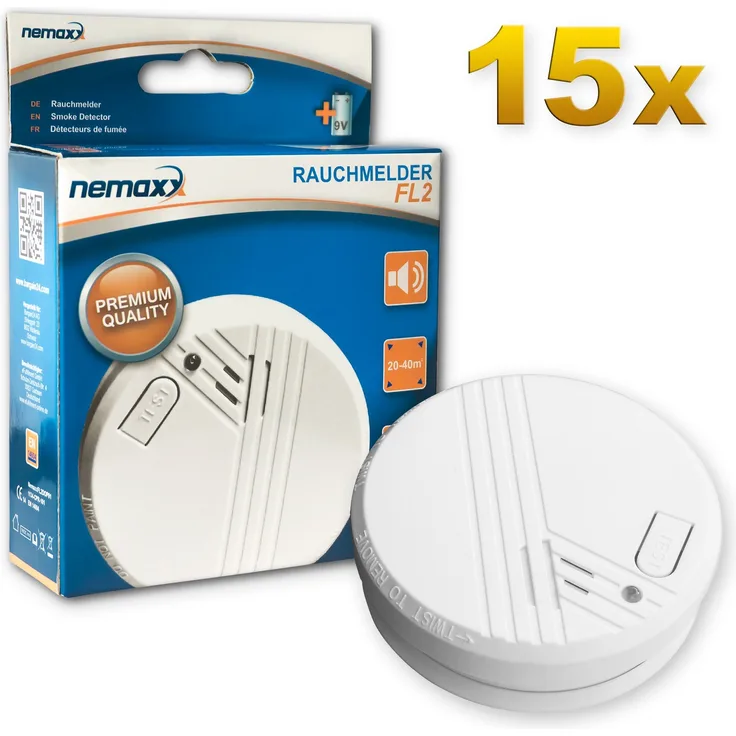 15x Nemaxx FL2 Rauchmelder - hochwertiger Rauchwarnmelder nach EN 14604 mit sensibler fotoelektrischer Technologie