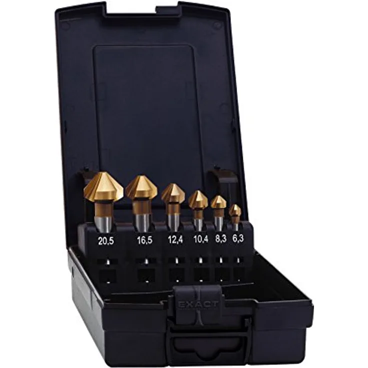 Exact 05567 Kegelsenker Set, Ø 6,3-20,5mm, 90° HSS, TIN-Beschichtung, DIN 335C