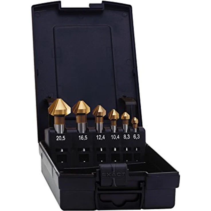 Exact 05567 Kegelsenker Set, Ø 6,3-20,5mm, 90° HSS, TIN-Beschichtung, DIN 335C