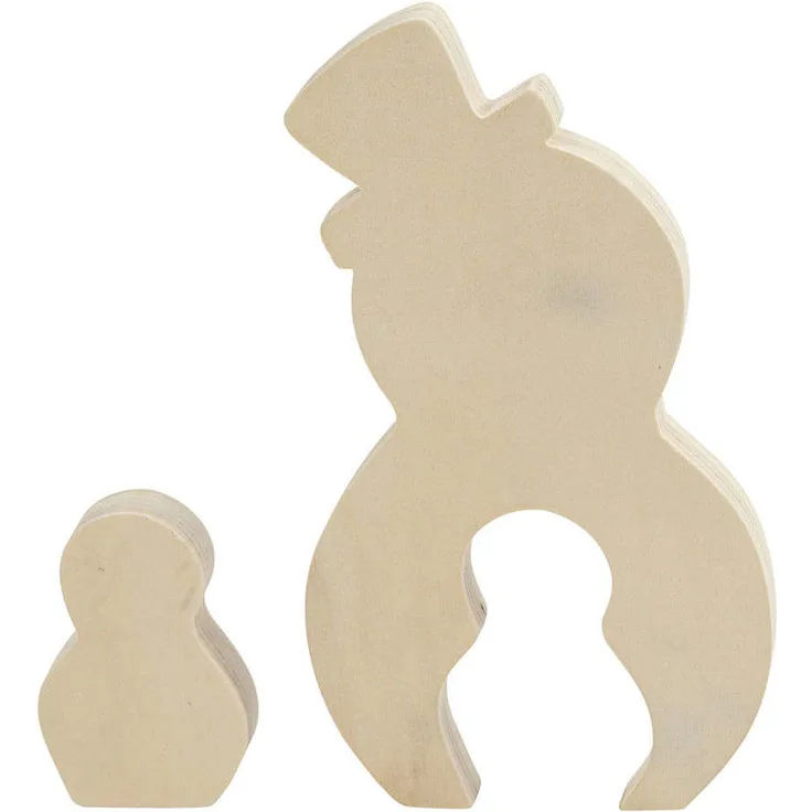 2in1 - Holzfigur, Schneemänner, H 7,7+20 cm, B 5,3+11,3 cm, Holz, 1Set, Tiefe 2 cm