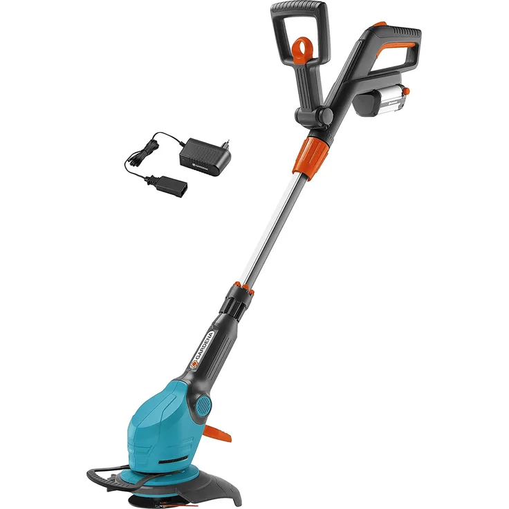 GARDENA Akku-Trimmer Set EasyCut Li-18/23R: Rasentrimmer mit 230 mm Schnittkreis, Teleskopstiel und Pflanzenschutzbügel, Stielneigungsverstellung 9823-20, Schnittbreite: 2,3 cm