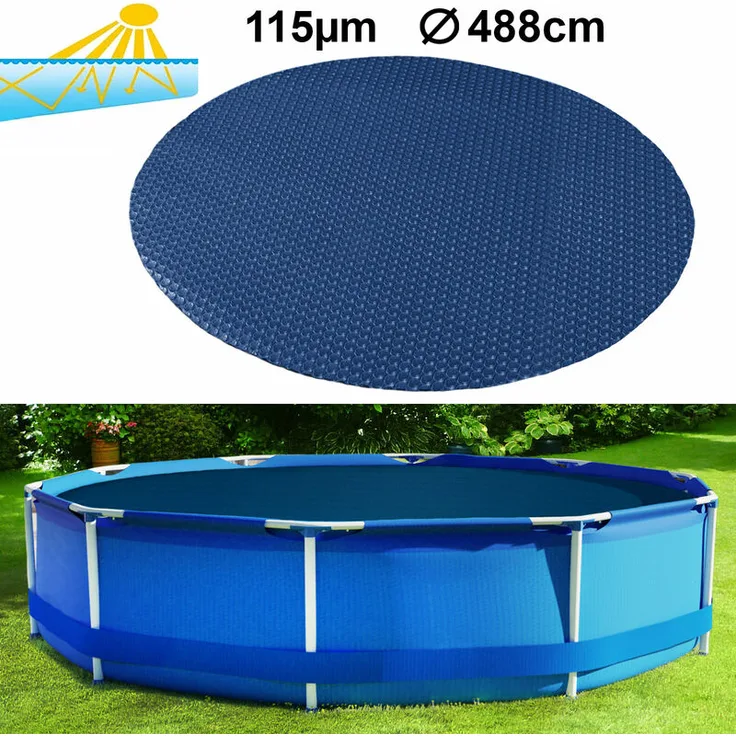 115µm Pool Solarplane Poolheizung Solarfolie Abdeckung Rund Blau Schwarz 488cm