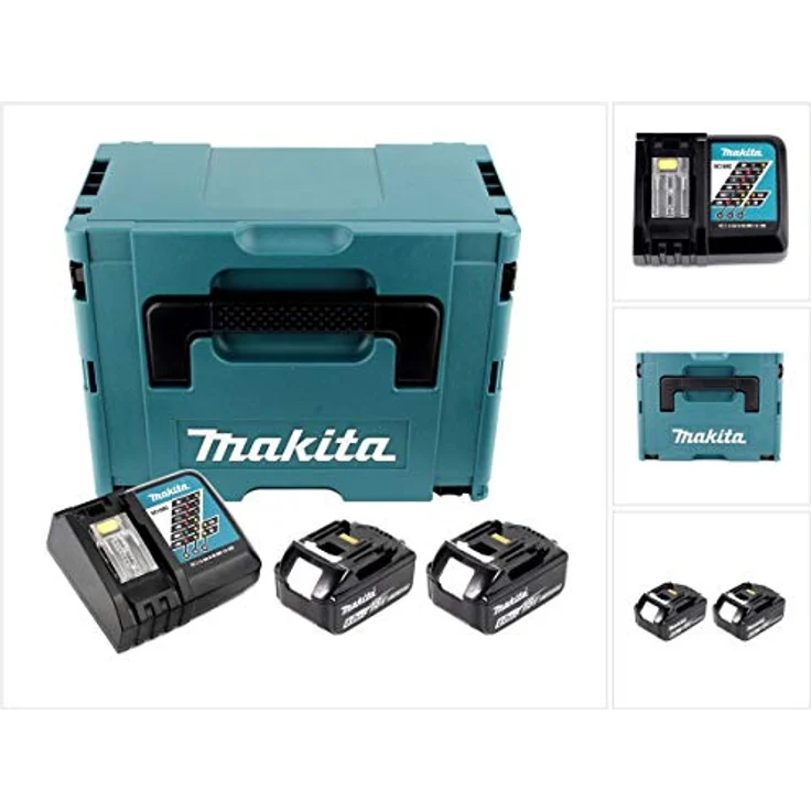 Makita BL1860B Akku-Set Li-Ion 18V LXT 6 Ah mit Ladestandsanzeige 2 Akku mit Ladegerät mit Makpac – Bild 1