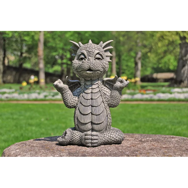 MystiCalls Gartenfigur Gartendrache - Modell Ommmm - Fantasy Figur Deko Drache Gartendeko