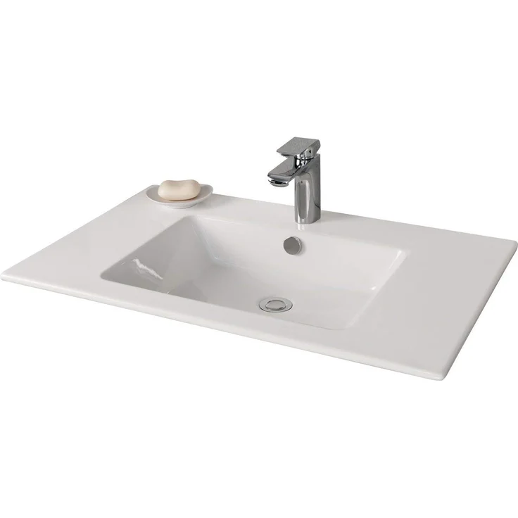 Fackelmann Waschbecken KERA 810 Waschtisch aus Sanitärkeramik Maße (B x H x T): ca. 81 x 16,5 x 51 cm hochwertiges Becken fürs Badezimmer und WC, weiß – Bild 1