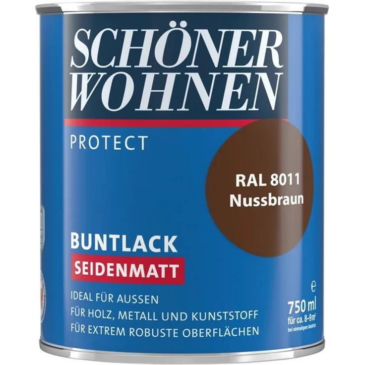SCHÖNER WOHNEN FARBE Lack Protect Buntlack , seidenmatt, 750 ml, nussbraun RAL 8011