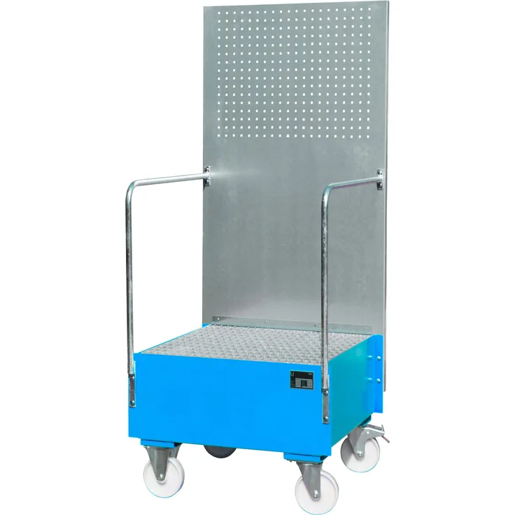 Bauer Fahrbare Auffangwanne mit Lochplattenwand LPW 200-1, lackiert, Lichtblau