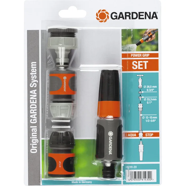 GARDENA Grundausstattung mit Anschlussteilen für 13 mm (1-2 Zoll)- und 15 mm (5-8)-Schläuche: Wasserhahn Anschluss-Set mit Reinigungsspritze (18291-20)