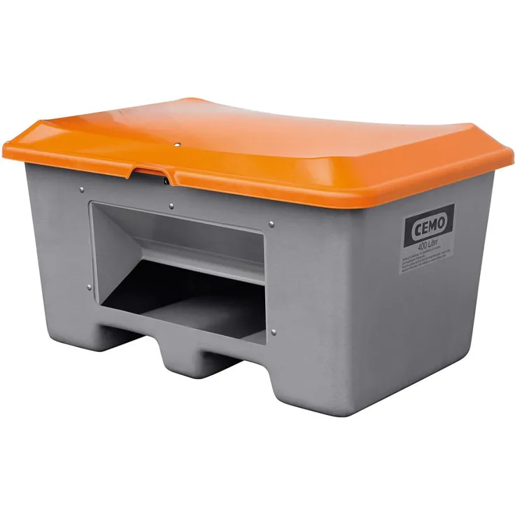 Cemo Streugutbehälter 400l grau, orange, mit praktischer Entnahmeöffnung, witterungsbeständig