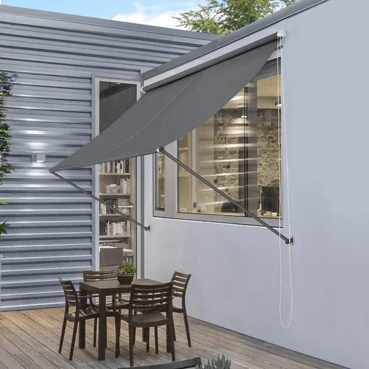 Markise 300x120cm grau Sonnenschutz Beschattung Terrasse Garten Protec