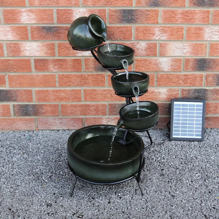 Solar Kaskadenbrunnen mit Akku schwarz