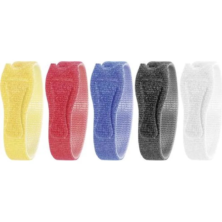 TOOLCRAFT KL12X200BC Klettkabelbinder zum Bündeln Haft- und Flauschteil (L x B) 200mm x 12mm Weiß, Schwarz, Blau, Rot, Gelb 20St.