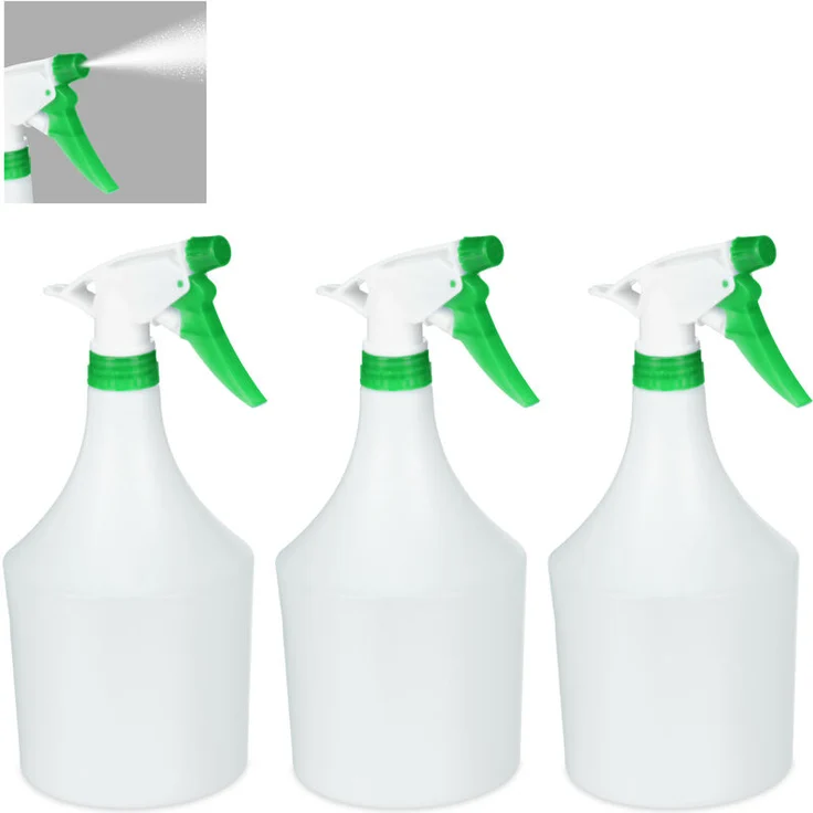 Sprühflasche Pflanzen, 3er Set, einstellbare Düse, 1 Liter, mit Skala, Kunststoff, Blumensprüher, weiß-grün – Bild 1