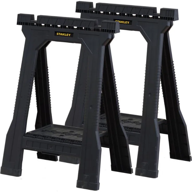 Stanley Unterstellbock - Arbeitsbock ''Junior'' (57x12x81cm, paarweise geliefert, fester Stand durch Gummifüße, flach zusammenklappbar, bis zu 340kg Belastbarkeit) STST1-70355