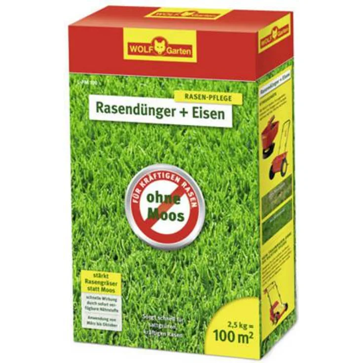 WOLF-Garten Rasendünger plus Eisen, gegen Moos, 100m² L-PM100 2,5 kg