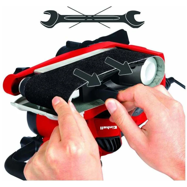 Einhell Bandschleifer TE-BS 8540 E (850 W, Schleiffläche 75x140 mm, Drehzahl-Elektronik, präziser Bandlauf, Staubabsaugung, werkzeugloser Schleifbandwechsel, Softgrip, inkl. 1x P80 Schleifband) – Bild 3