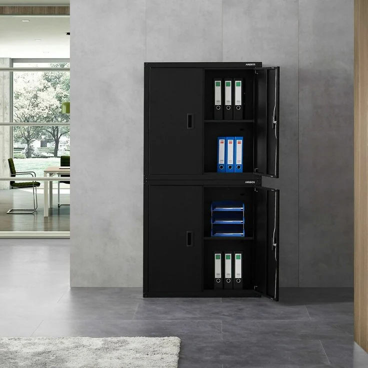 Aktenschrank Büroschrank Lagerschrank Materialschrank Stahlschrank Schwarz 180 x 40 x 90 cm - Schwarz - Arebos