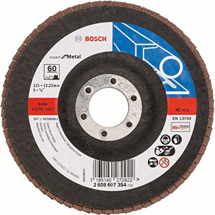 Bosch Professional Fächerschleifscheibe (für Winkelschleifer verschiedene Materialien, gerade Ausführung, Ø 125 mm, Körnung 60)