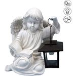 ABC Home Living Gartendeko Gartenfigur Dekofigur Engel mit Laterne solarbetrieben Innen-& Außenbereich, Weiß