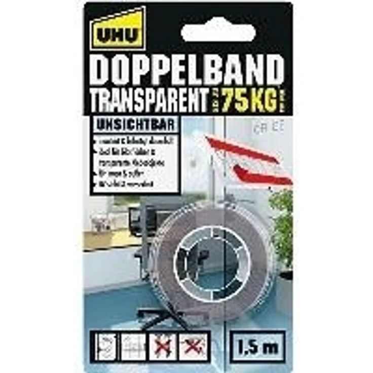 Uhu 45375 Extra-starkes, transparentes und doppelseitiges Montage-Klebeband - Preisvergleich – Bild 1