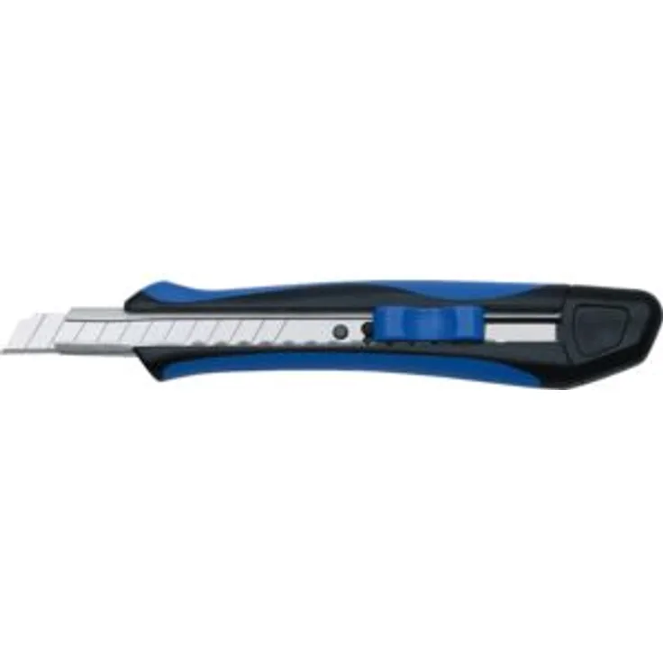 Wedo 78909 Cutter Softgrip 9 mm, gummierte Griffschale mit Rutschbremse, Rasterautomatik, Metallkern, inkl. 2 Ersatzklingen, blau
