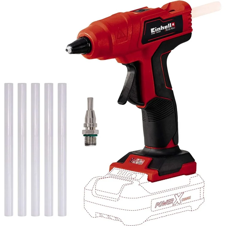 Einhell Akku-Heißklebepistole TE-CG 18 Li-Solo Power X-Change PXC (Li-Ion, 18 V, max. 170 °C, in 120 Sekunden einsatzbereit, inkl. 5 Klebestifte + Flachklebedüse, ohne Akku und Ladegerät) – Bild 1