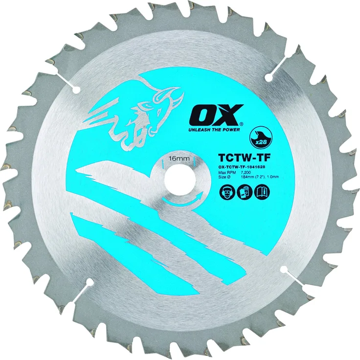 OX Wood Cutting Thin Kerf Circular Saw Blade 184-16mm, 28 Teeth ATB