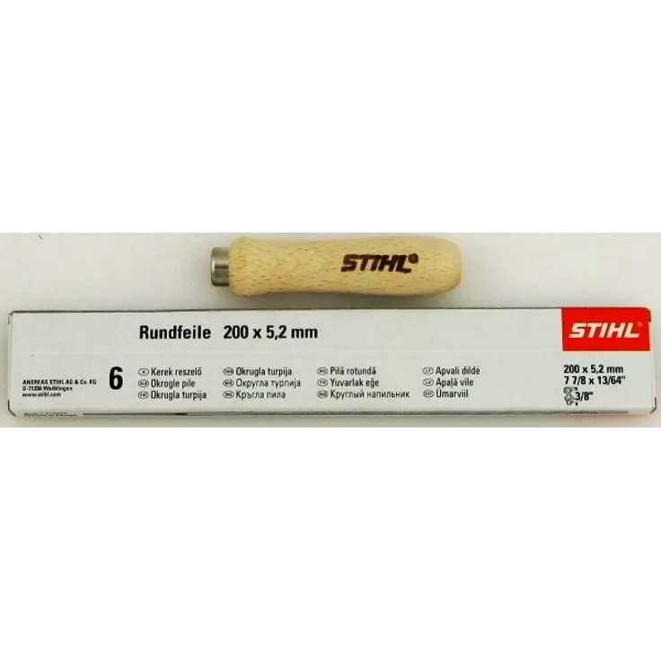 STIHL Rundfeile 6 Stück für Sägeketten 5,2 mm für 3-8' (5605 771 5206), mit 1 Holz Feilenhalter