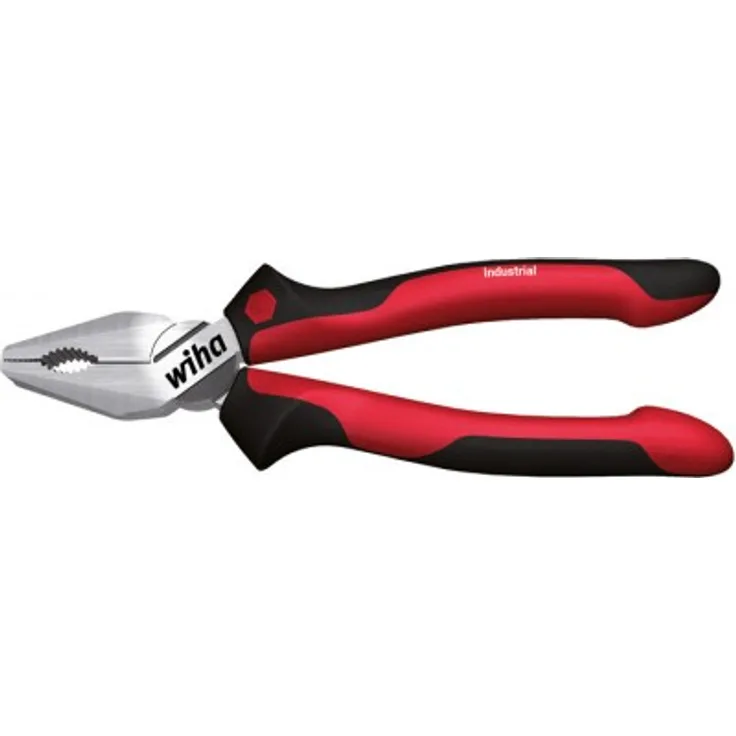 Wiha Kombizange Industrial mit DynamicJoint (einzigartige Gelenkkonstruktion für bessere Kraftübertragung) und OptiGrip (optimaler Halt durch 3-Punkt-Auflage und neu geformte Greifflächen) mit extra langer Schneide in Blister (34307) 180 mm