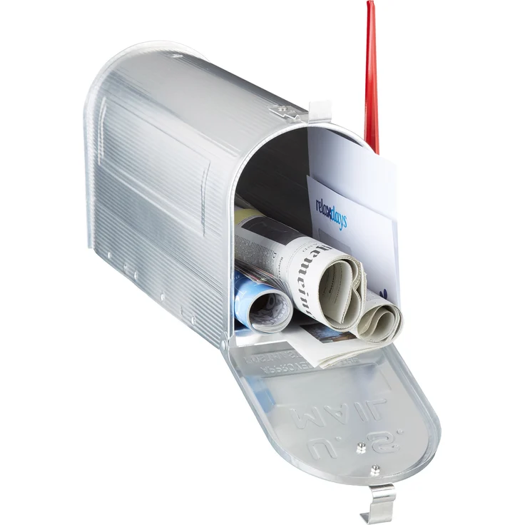 Relaxdays Amerikanischer Briefkasten, Aluminium, Original US Mailbox, Fahne, Nostalgie, HxBxT: 22 x 16,5 x 48 cm, silber