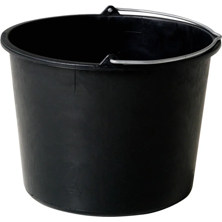 Baueimer 20 Liter Schwarz robuster Wassereimer hochwertiges PE Regenerat runder Putzeimer Metallhenkel praktischer Zementeimer Abgießrand Literskala