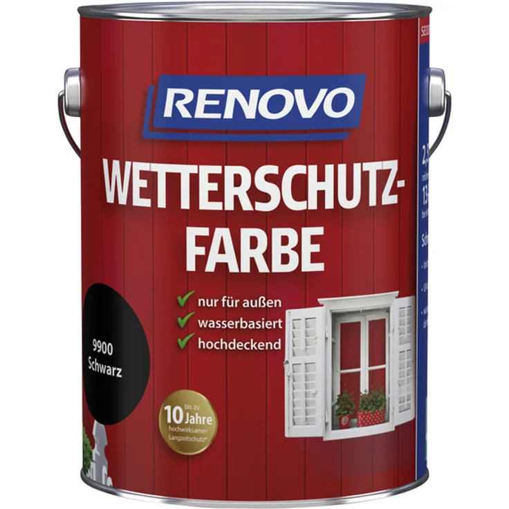 Renovo - Wetterschutzfarbe für außen, 2,5 l, Schwarz, seidenglänzend - schwarz