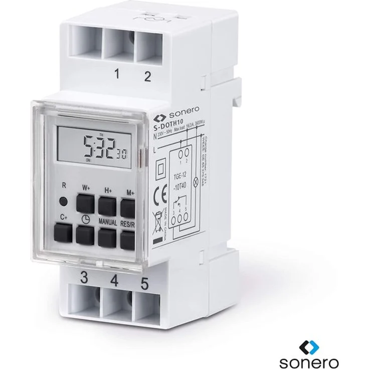 sonero Digitale Zeitschaltuhr für Hutschienen/Schalttafel Einbau, 3600W, LCD-Display, 10 Schaltprogramme (Wochen-, Tages- und Minutenprogramm), 12/24h Timer, IP20, weiß – Bild 1